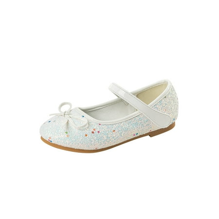 

Ymiytan Girl s Mary Jane Ankle Strap Flats Glitter Dress Shoes School Lightweight Casual Comfort Princess Shoe White 13C