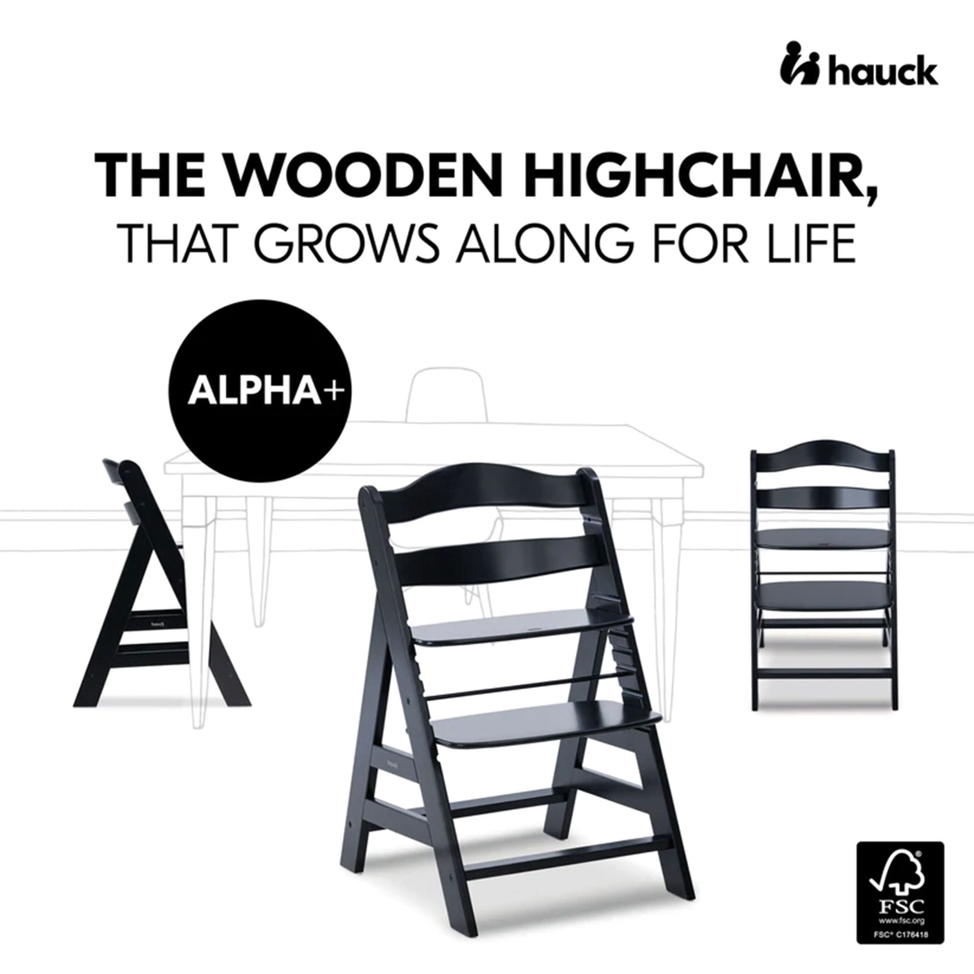 White Alpha Plus Hauck High Chair Cushion Open Box Hauck Alpha+ Adjustable  Wooden Highchair, Beechwood, Black