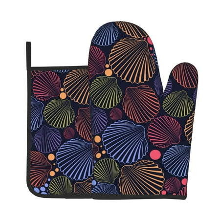 

Vsdgher Colorful Shells Oven Mitts and Pot Holders 2 pcs Set High Heat Resistant Kitchen Oven Glove for Baking and Cooking