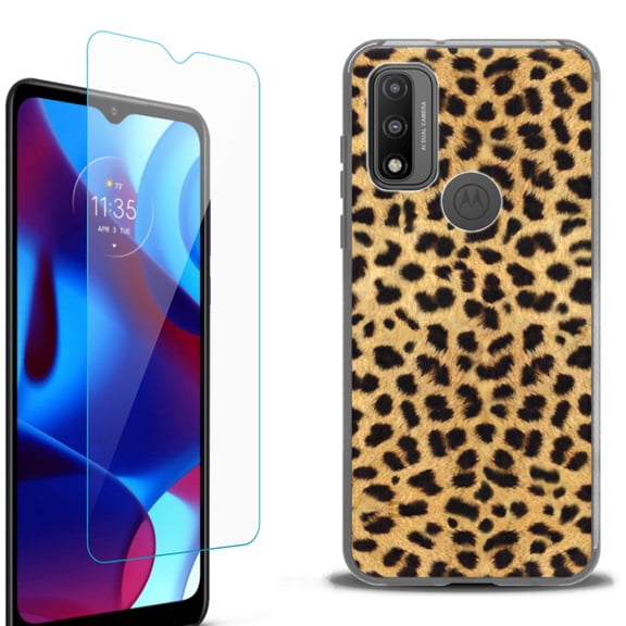 Slim-Fit Protective Phone Case (Black) compatible with Motorola Moto G Pure 5G, with Tempered Glass Screen Protector, by OneToughShield ® - Cheetah Gold/Black