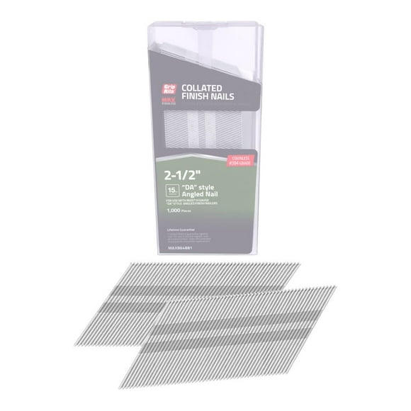 Grip Rite Prime Guard MAXB64881 304-Stainless Steel Finish 15-Gauge Angle Nails in Belt Clip Box (Pack of 1000), 2-1/2"