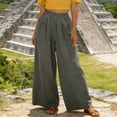 thumbnail image 2 of Women's Wide Leg Linen Pants Lounge Outfit Baggy High Waisted Pants Yoga Workout Sweatpants Straight Leg Trousers Office Dress Work Slacks Linen Cotton Blend Pants Solid Color Long Trousers Xl, 2 of 5