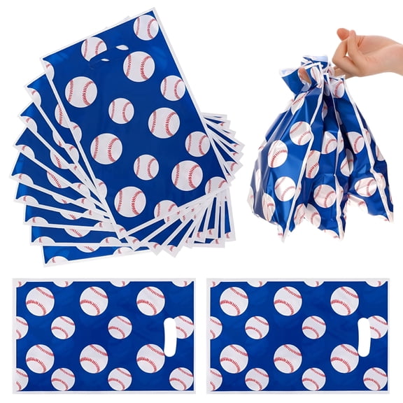 MISSMILE 50 Pcs Baseball Goodie Bags with Handles 9.8 * 6.3" Baseball Party Gift Bags Baseball Goodie Bags Baseball Party Favors Supplies Baseball Snack Bags