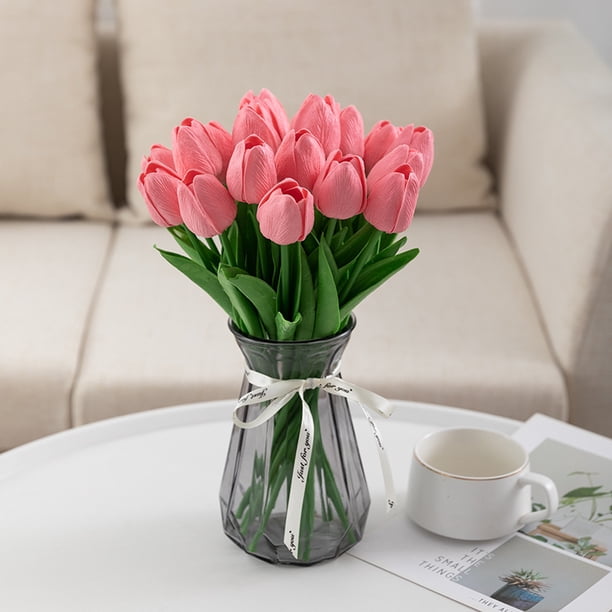 Xiao Hua Tulipanes artificiales de seda blanca, 20 unidades, 13,5 pulgadas, para el Día de la Madre, Pascua, San Valentín, decoración para el hogar, la cocina y la boda (rosa)