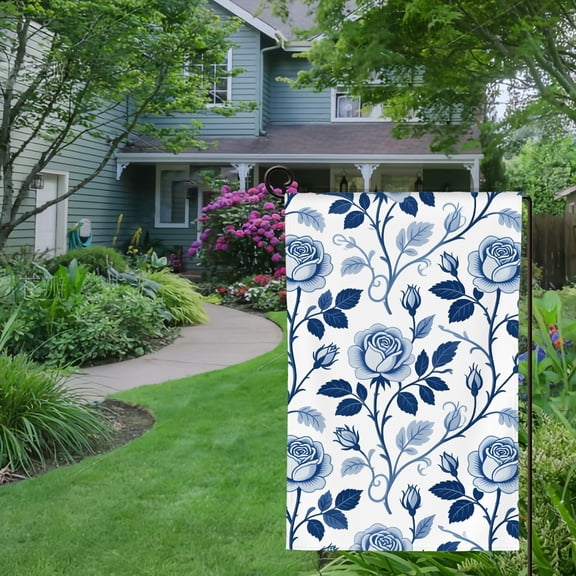 Spring Summer Garden Flag Double Sided Romantic Flowers with Leaves Welcome Yard House Outside Outdoor Decoration,12*18 inch