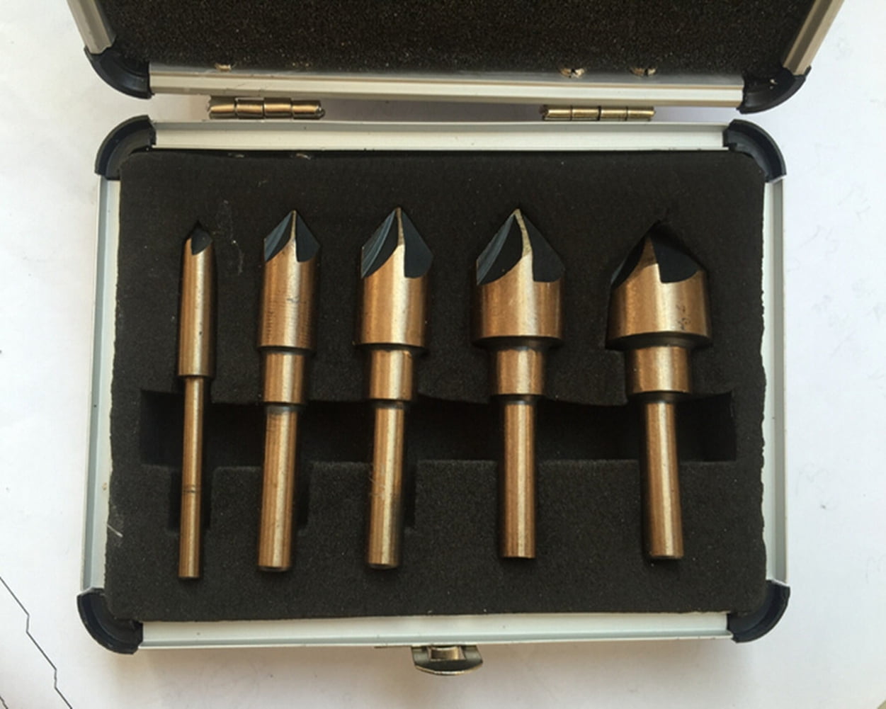 5Pc Countersink Drill Bit 82 Degree Angle 5 Flute Chamfer Cutter Shank 1 4" 3 4 by Calves LTD