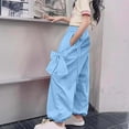 thumbnail image 5 of Edvintorg Girls Pants Solid Color Elastic Waist Casual Loose Wide Leg Work Pants with Drawstring Cargo Pants for Girls Kids and Teens 5-16 Years, 5 of 5