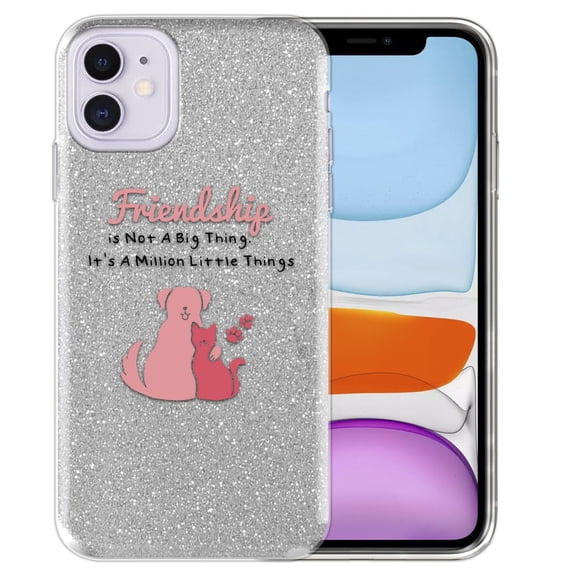 WIRESTER Silver Glitter Case, Sparkle Bling TPU Cover for Apple Iphone 11 6.1" 2019, Friendship Is Not A Big Thing It's A Million Little Things