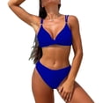 thumbnail image 2 of Swimming Suits for Women, Bathing Suit for Women 2 Piece, Women's 2 Piece Swimsuit Bikini Sets Double Shoulder Straps Solid Color Cute Triangle Bathing Suit Summer Beach Swimwear, Royal Blue M, 2 of 5