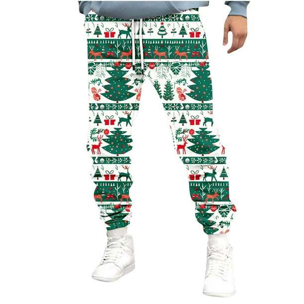 Pantalones largos para hombre, pantalones deportivos ajustados para correr, pantalones deportivos con cordón, pantalones con estampado navideño, pantalones para hombre