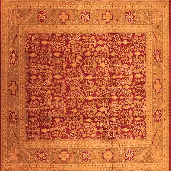 Ahgly Company Indoor Square Oriental Orange Traditional Area Rugs, 7' Square
