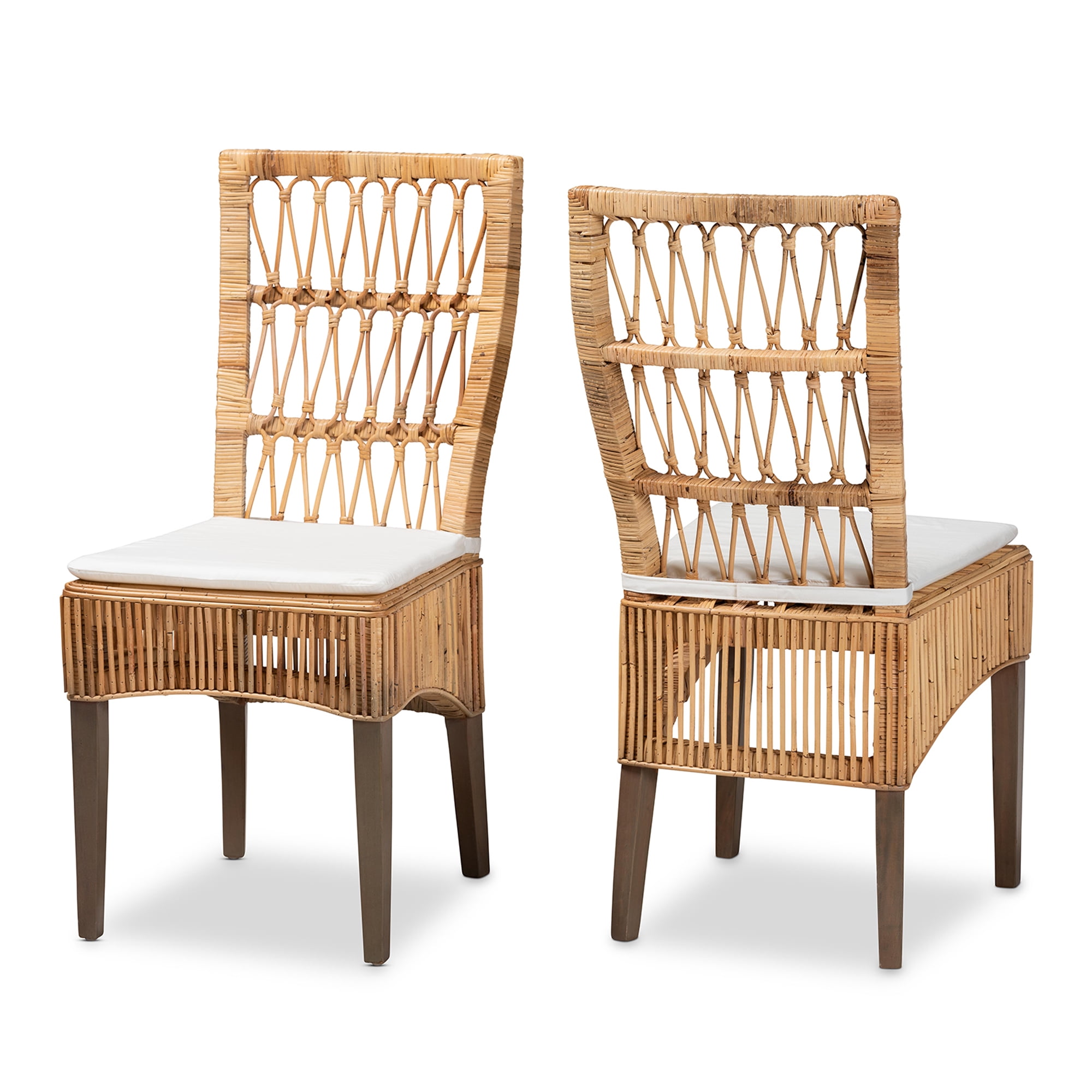 bali & pari Sullivan Rattan BOHO Dining Chairs, Set of 2, Natural Brown