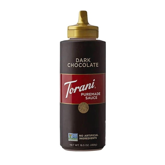 Torani Dark Chocolate Puremade Sauce Squeeze Bottle cs 8/16.5 oz