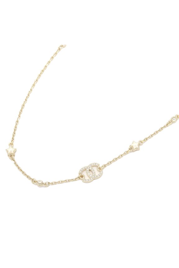 Pre-Owned Chanel Necklace WS8550 Matte Gold Metal Rhinestone Faux Pearl B24C 2024 Model Pendant...