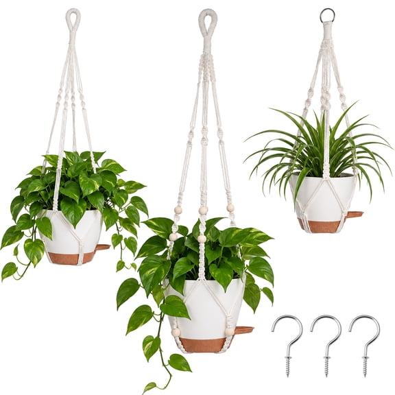 FOUKUS 3 Pack Hanging Planter Plant Hanger: Hanging Planters for Indoor Plants with Self-Watering Reservoir and 3 Macrame Lengths, Plant Basket Set for Window, Balcony and Porch Decor