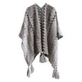 thumbnail image 6 of XFLWAM Women's Striped Knitted Shawl Wrap Fringed Hem Poncho Sweater Thickened Tassel Pullover Cape Tops Gray Free Size, 6 of 7
