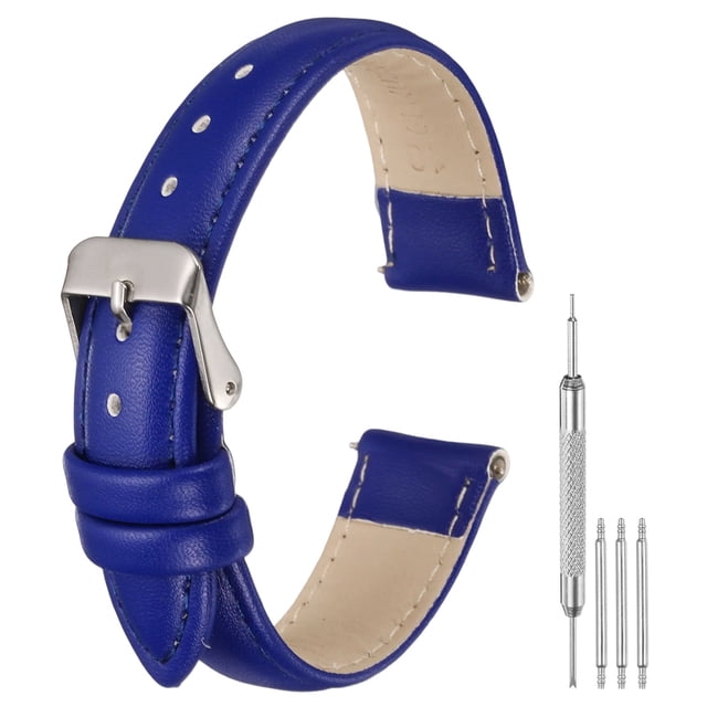 Correas de reloj de cuero Uxcell para hombres y mujeres, correa de reloj de liberación rápida de 18 mm, correa de reloj de cuero plana y delgada elegante con herramientas para correas, azul