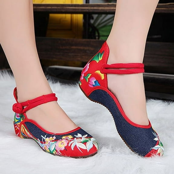 Archer Women Elegant Art Party Casual Flat Chinese Style Flower Embroidered Cloth Shoes