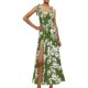 thumbnail image 1 of Vestido Maxi Elegante con Cuello Cuadrado para Mujer, Estampado Floral, Vintage Informal, con Tirantes de Lazo, Vestido Dividido - Verde, XL, 1 of 6