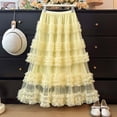 thumbnail image 4 of Arlun Lace Layered Skirt for High Waist Flared A Line Loose Fit Elegant Party Casual Wear Lightweight Cozy Mesh Ruffles Tiered Flowy Maxi Tutu Skirts Yellow One Size, 4 of 5