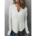 thumbnail image 3 of Womens Henley Tops Long Sleeve V Neck Shirts Casual Knit Tunic Tops Tshirts Fall Outfits with Thumb Hole White XXL, 3 of 4