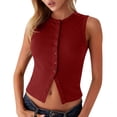 thumbnail image 3 of Bxsruta Women's Ribbed Knit Sleeveless Button Down Cropped Tank Top Casual Fitted Crew Neck Blouse, 3 of 8