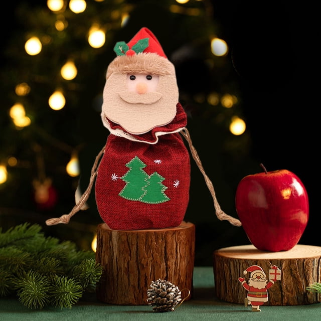 Suministros de decoración navideña Bolsas de lino con forma de manzana Bolsas para dulces Bolsas de regalo con estampado de dibujos animados Bolsas navideñas Bolsas de almacenamiento Akmoler