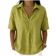 thumbnail image 1 of vdgthytj Short Sleeve Tops for Women Lapel Collared Loose Fitted Blouses Half Zip Pleated Lightweight Summer Casual Tops, 1 of 6