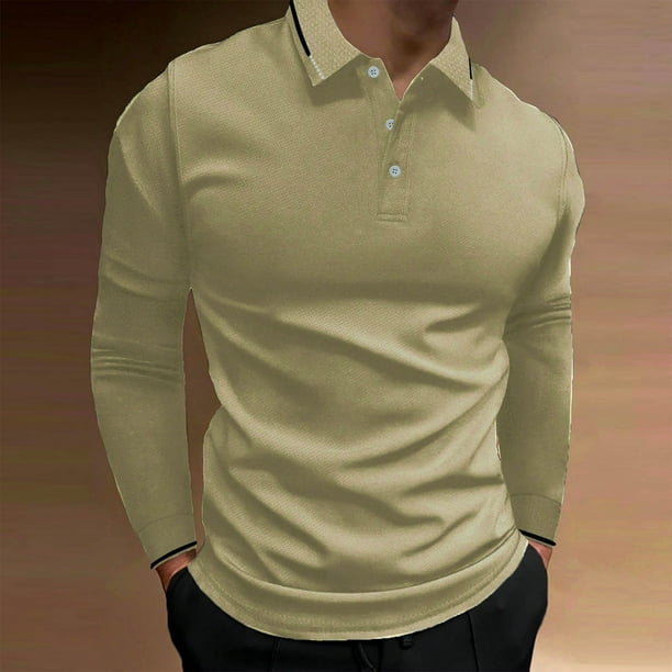 pstuiky camisas de manga larga para hombre, Camisa de golf de manga larga con botones deportivos, informal, con cuello alto y barra vertical para hombre camisetas de hombre l