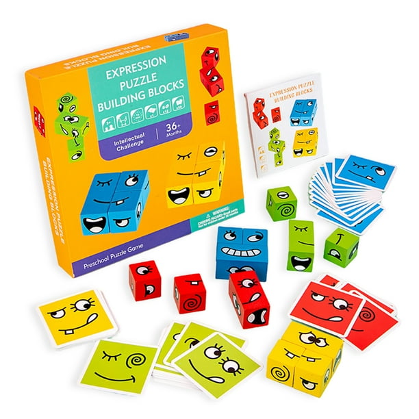EXPRESIONES DE MADERA BLOQUEO PARENTE-NIÑOS Patrón de cara interactiva Bloques de construcción Juegos de mesa Safe Colorful Toy Classic Eigraketly FN001189-02B