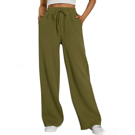 Yungyresw Womens Wide Leg Sweatpants Casual High Waisted Lounge Baggy Sweat Pants Fall Winter Comfortable Athletic Trousers Deep Green L