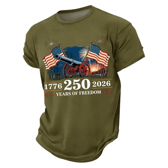 Havenx 250th Anniversary Usa Shirt for Men Short Sleeve Crewneck Shirts American Flag Design Tshirts 250 Years Of Freedom Cross Patriotic Top,Camouflage Green 3XL