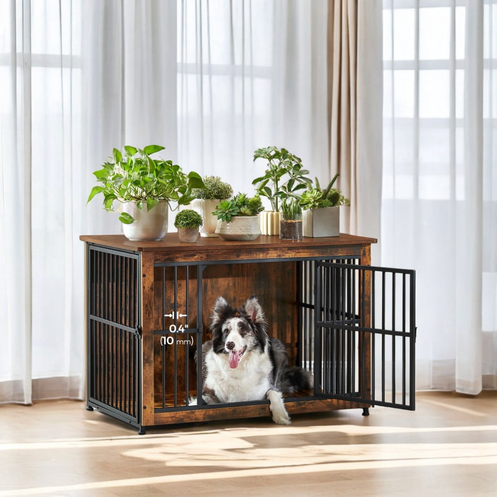 Dog Crate Furniture, End Table, Kennel for Dogs up to 70 lb, Modern Design Heavy-Duty Cage with Removable Tray, Double Doors