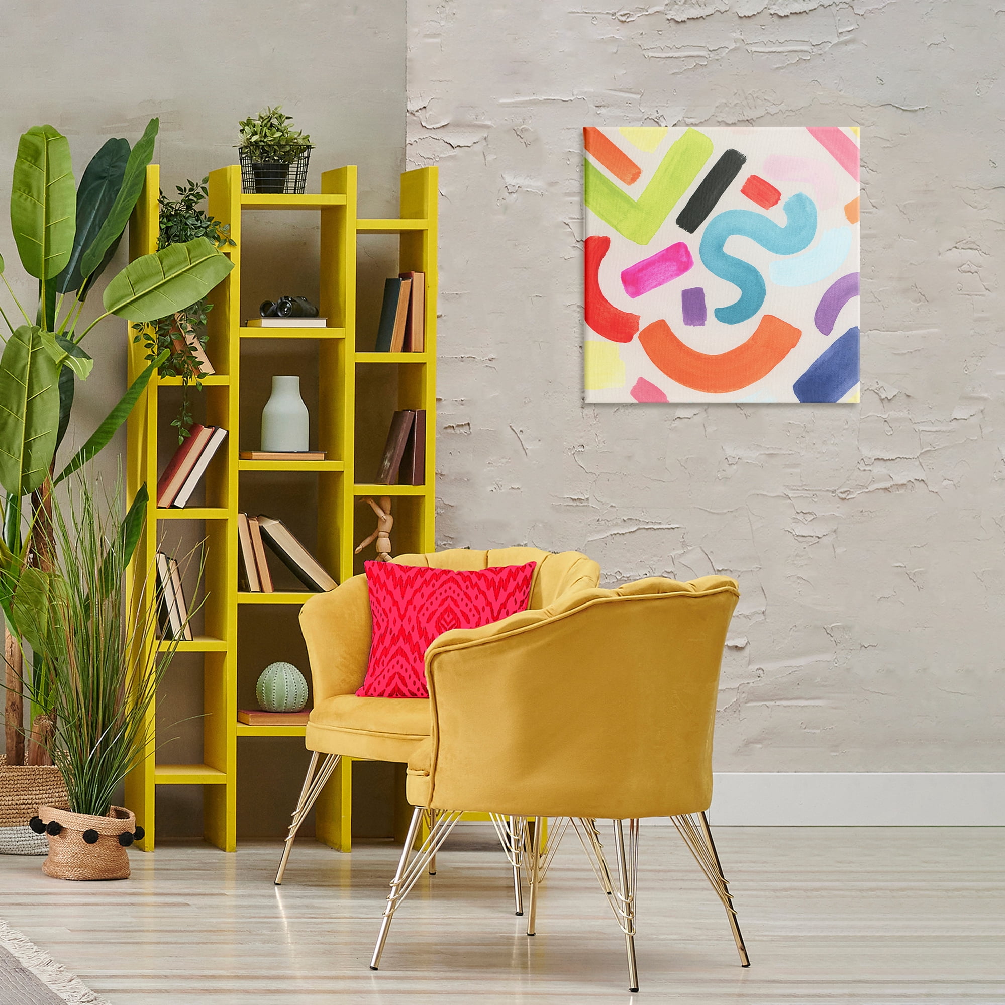 Stupell Industries Retro Squiggle Shapes Abstract Painting Wrapped Canvas Art Print Wall Art, 24 x 24