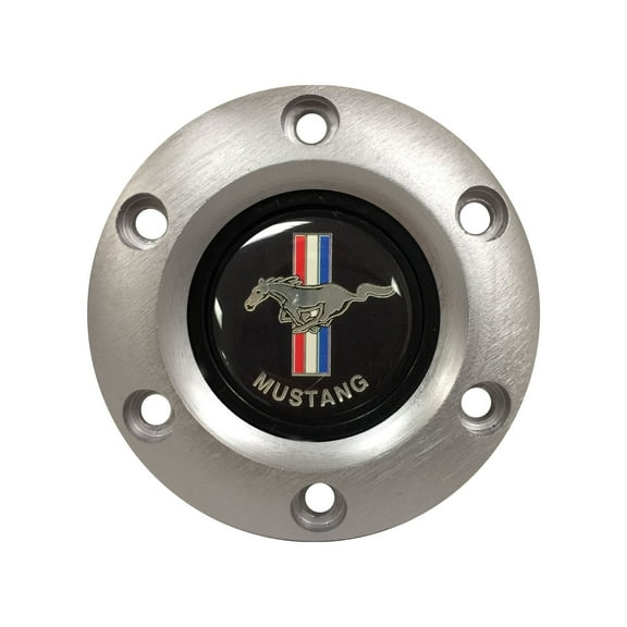 VSW 6-Bolt Brushed Horn Button with Mustang Running Pony Classic Emblem STE1002BRU