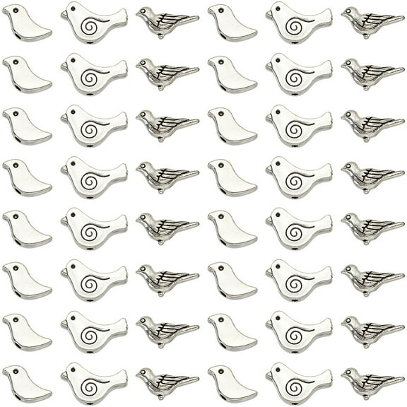 1 Box 150Pcs 3 Styles Metal Bird Beads Silver Birds Bead Bulk Alloy Antique Tibetan Small Flying Animal Connector Spacer Charm Beads for Jewelry Making Bracelet Necklace Earrings DIY Crafts