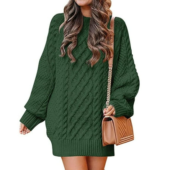 Sweater Dress for Women Chunky Knitted Sweater Dress Round Neck Long Sleeve Dress Oversized Pullover Sweaters Dress Dress Women