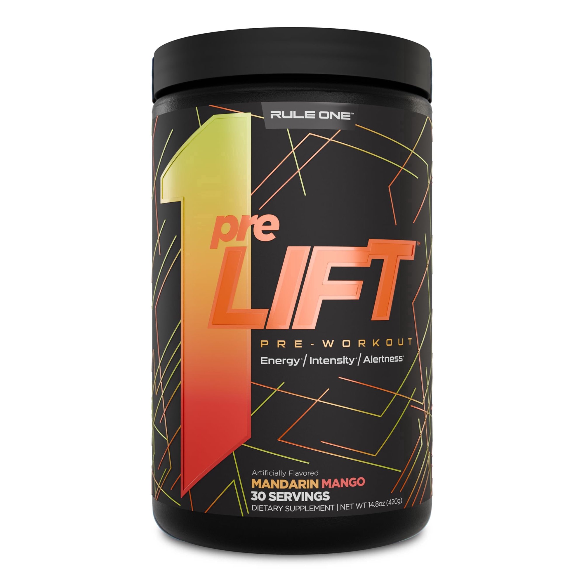 Rule 1 Proteins preLIFT Pre-Workout - 6g Citrulline, 3.2g Beta Alanine, 3 Caffeine Sources + 20 Others for Energy, Alertness, & Endurance (30 Servings, Mandarin Mango)