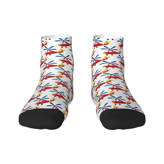 Fuzoiu Cartoon Helicopter Print Adult Socks, Crew Moisture-wicking Socks, Unisex Cushion Crew Socks,Casual Sports Ankle Socks