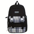 thumbnail image 3 of 1pc Plaid Large Capacity Student Backpack, Simple Solid Color Student Backpack, Women's Men's Backpack, Preppy Large-capacity Travel Backpack, 3 of 5