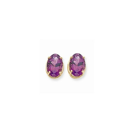 Gold Genuine Amethyst Earring - 14K Yellow Gold Oval Cut Amethyst Stud Earrings