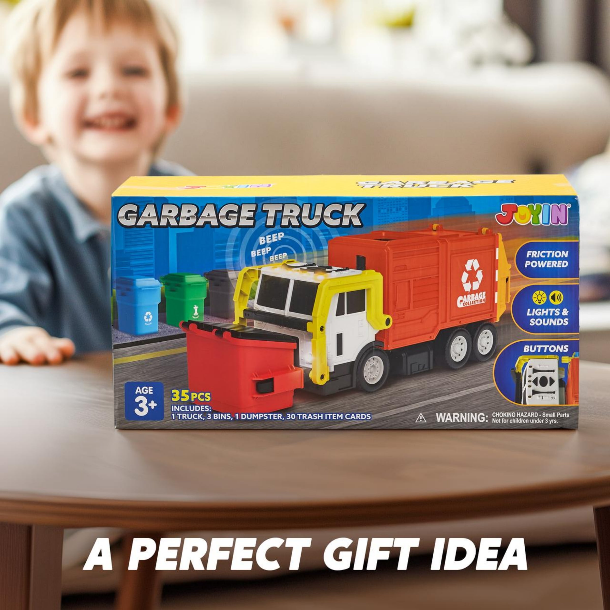 Joyfy 16" Lights and Sounds Large Garbage Truck Toys for Boys, Realistic Trash Truck Toy with Trash Can Lifter and Dumping Function, Toy Truck Christmas Girthday Gift for Boy Age 2 3 4 5 Years Old