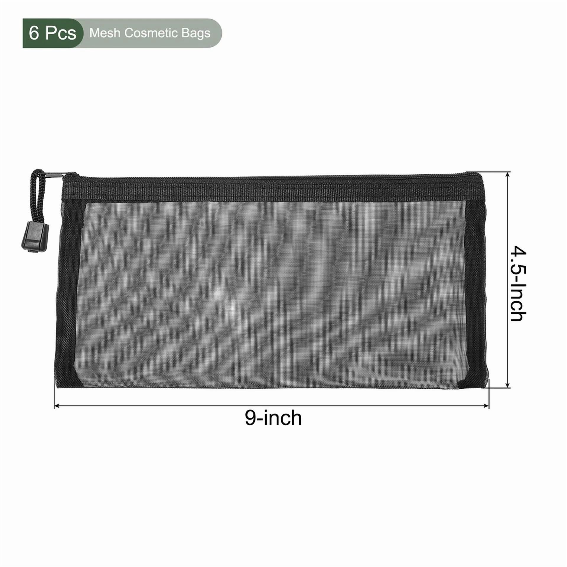 6 Pack Mesh Cosmetic Bags B6 Nylon Pencil Cases Zipper Organizer Black