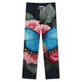 thumbnail image 4 of Blue Butterfly Floral Arrangement Winter Female Pants Flannel High Waist Women Pants Lady Warm Straight Leg Plush Trousers, 4 of 7