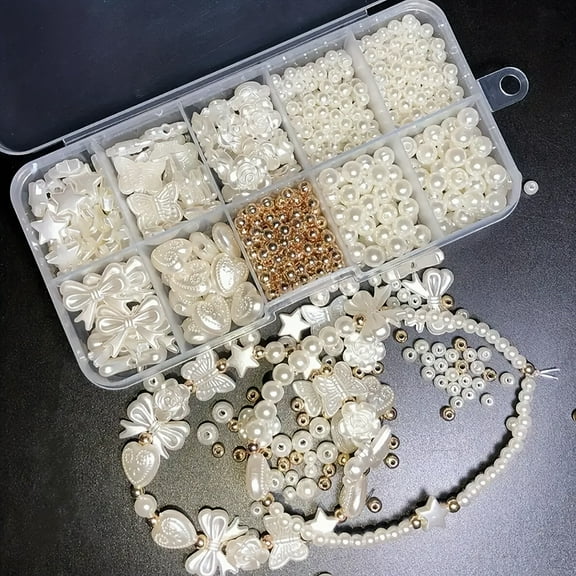 A Box Of 800pcs White Bow Heart Shaped Resin Loose Bead Set, Elegant Craft Supplies For DIY Jewelry Making, Bracelets, Necklaces, Earrings, Mobile Phone Chains