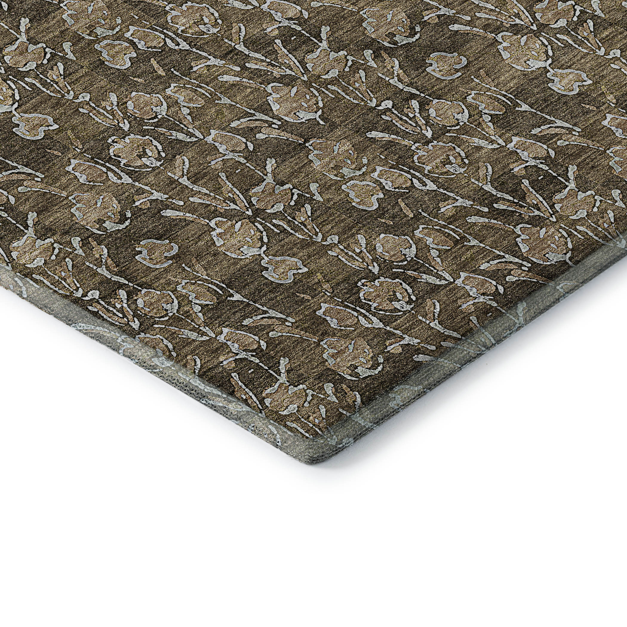 Addison Rugs Mayfield Washable Transitional Floral Brown Runner Rug, 2'3" x 7'6"
