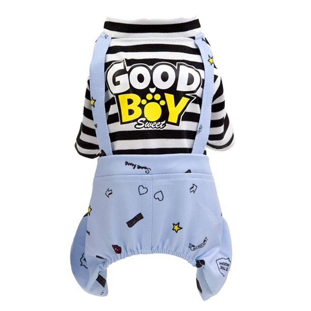 Ropa para perros a rayas mono cachorro camisa, lindo perro pijamas mono abrigo mono mono suave comodidad