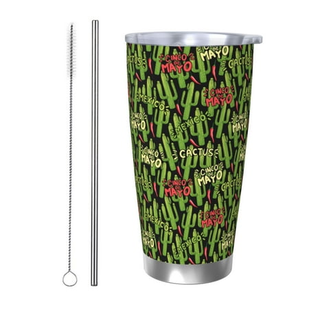 

Fuzoiu Green Cacti And Red Chili Print 20oz Tumbler Stainless Steel Vacuum Insulated Car Cup Insulated Coffee Mug Travel Mug with Lid Thermal Cup for Outdoor-Straw Two-piece Set