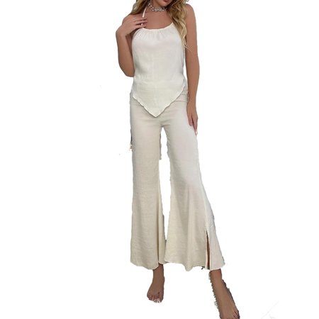 

Sexy Plain Halter Pants PJ Sets Sleeveless Beige Women Pajama Sets (Women s)
