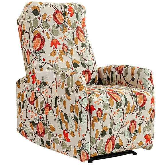 HonorHut Printed Recliner Slipcover Stretch Jacquard Armchair Covers Non Slip Fitted Seat Cover with Storage Pockets Orange Red